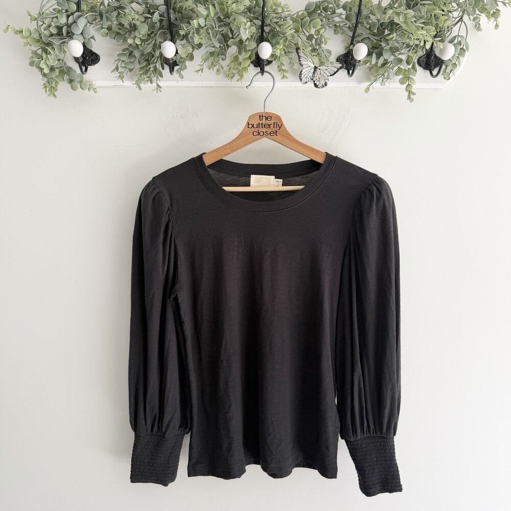 Nation LTD black Puff Sleeve Blouse Small ZZ5901